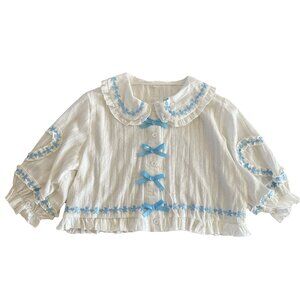 Cute bear lace cotton short blouse women